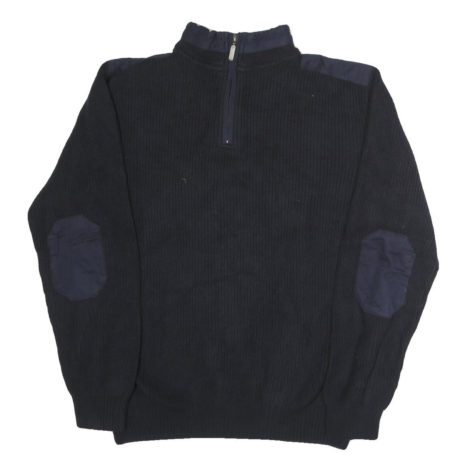 WARREN PARK Mens Black Cotton Patterned Pullover Crew Neck Basic Knit L Jumper