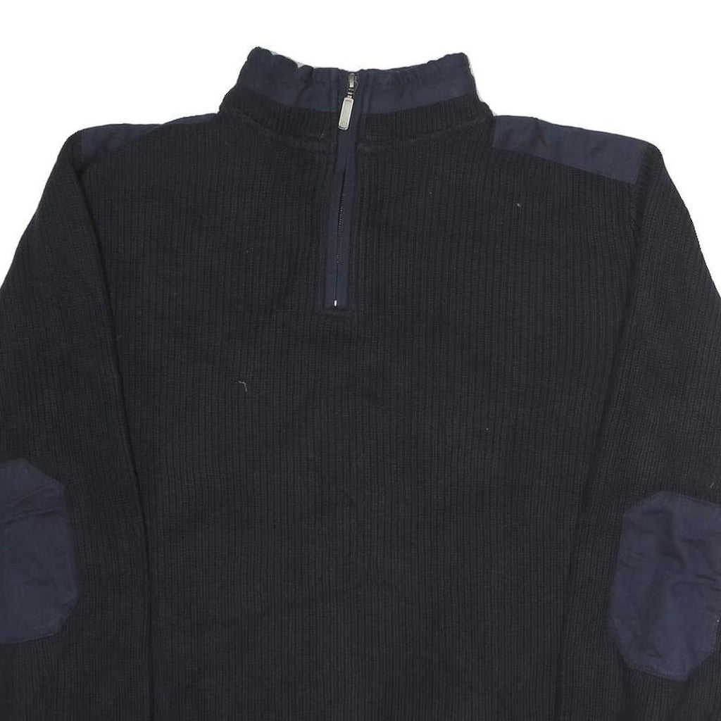 WARREN PARK Mens Black Cotton Patterned Pullover Crew Neck Basic Knit L Jumper