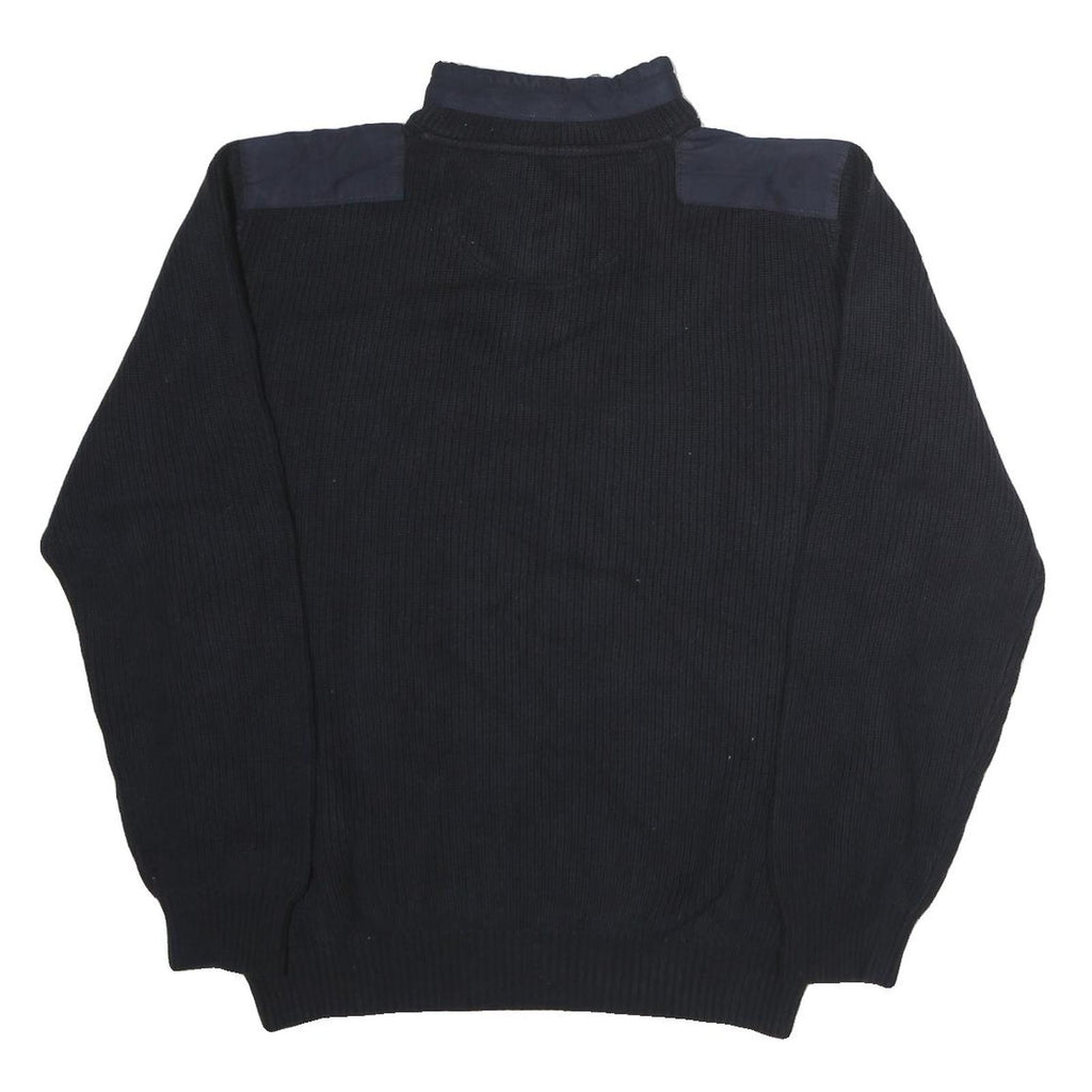 WARREN PARK Mens Black Cotton Patterned Pullover Crew Neck Basic Knit L Jumper