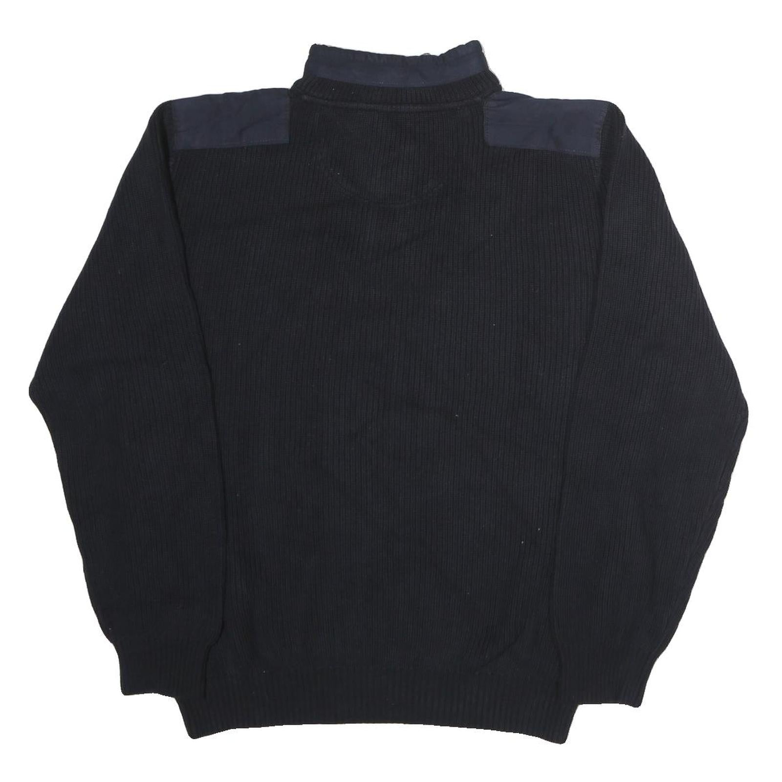WARREN PARK Mens Black Cotton Patterned Pullover Crew Neck Basic Knit L Jumper
