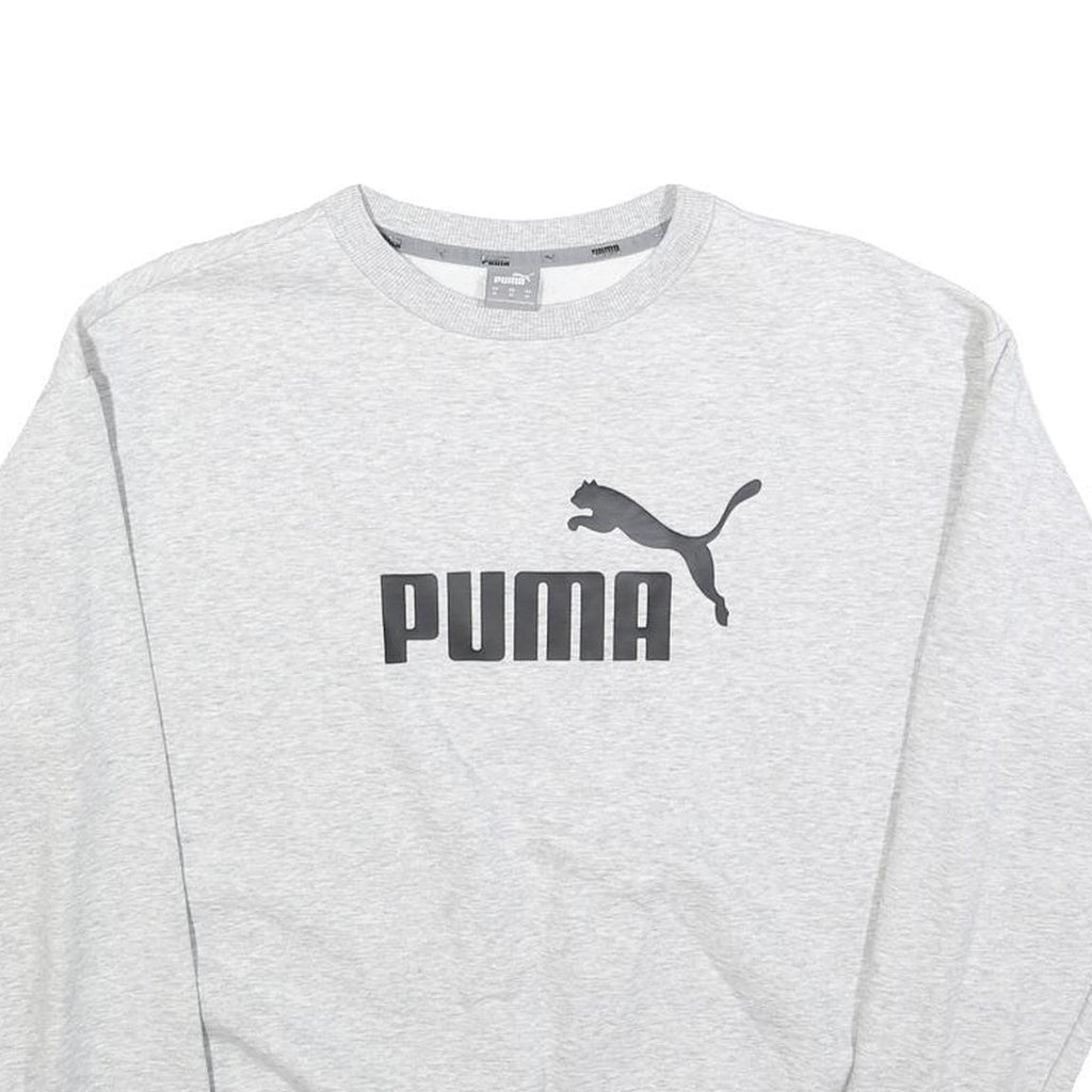 PUMA Womens Grey Cotton Blend Crew Neck M Sweatshirt Logo Print Pullover