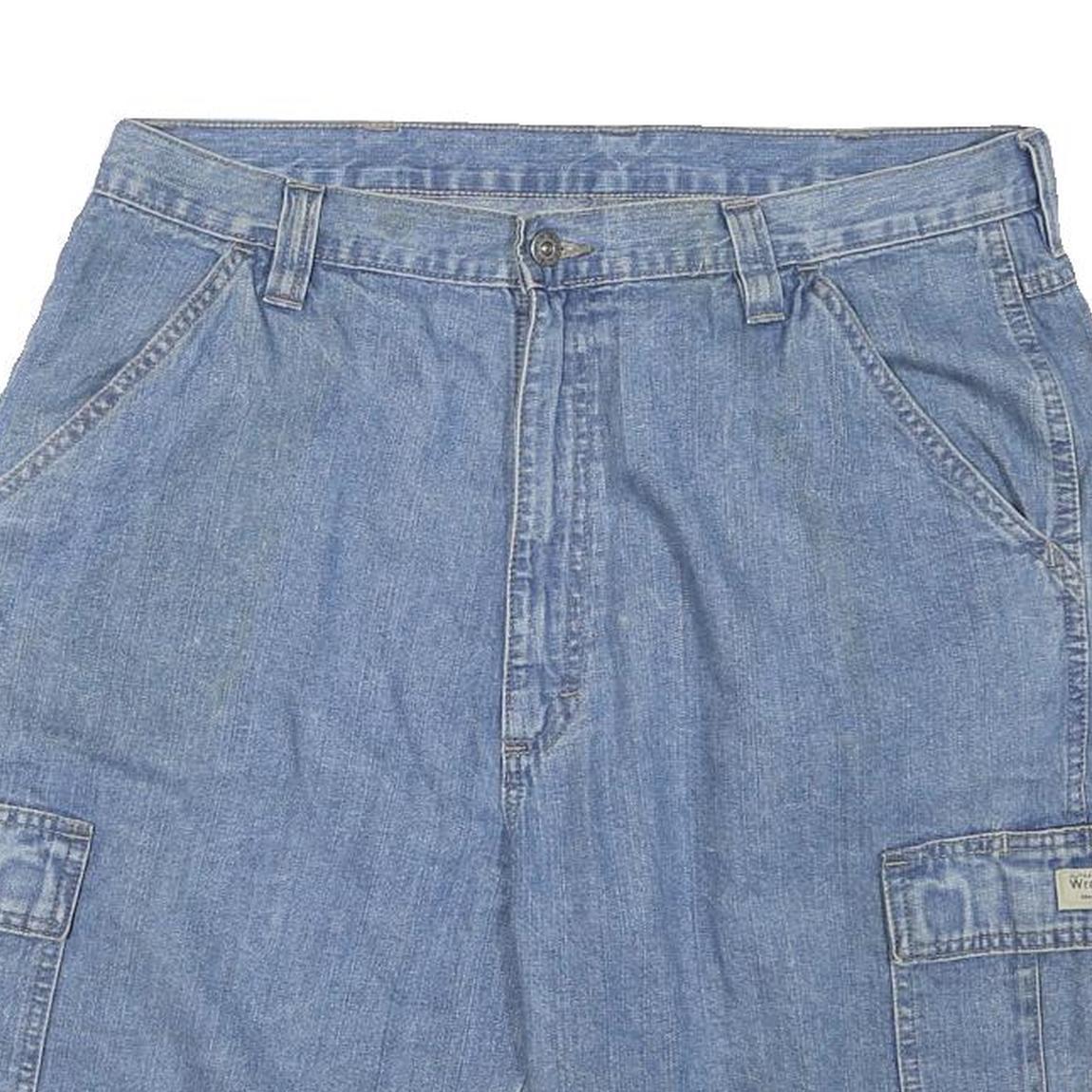 WRANGLER Mens Blue Casual Denim Cargo Shorts XL W36 Relaxed Fit Cotton Blend