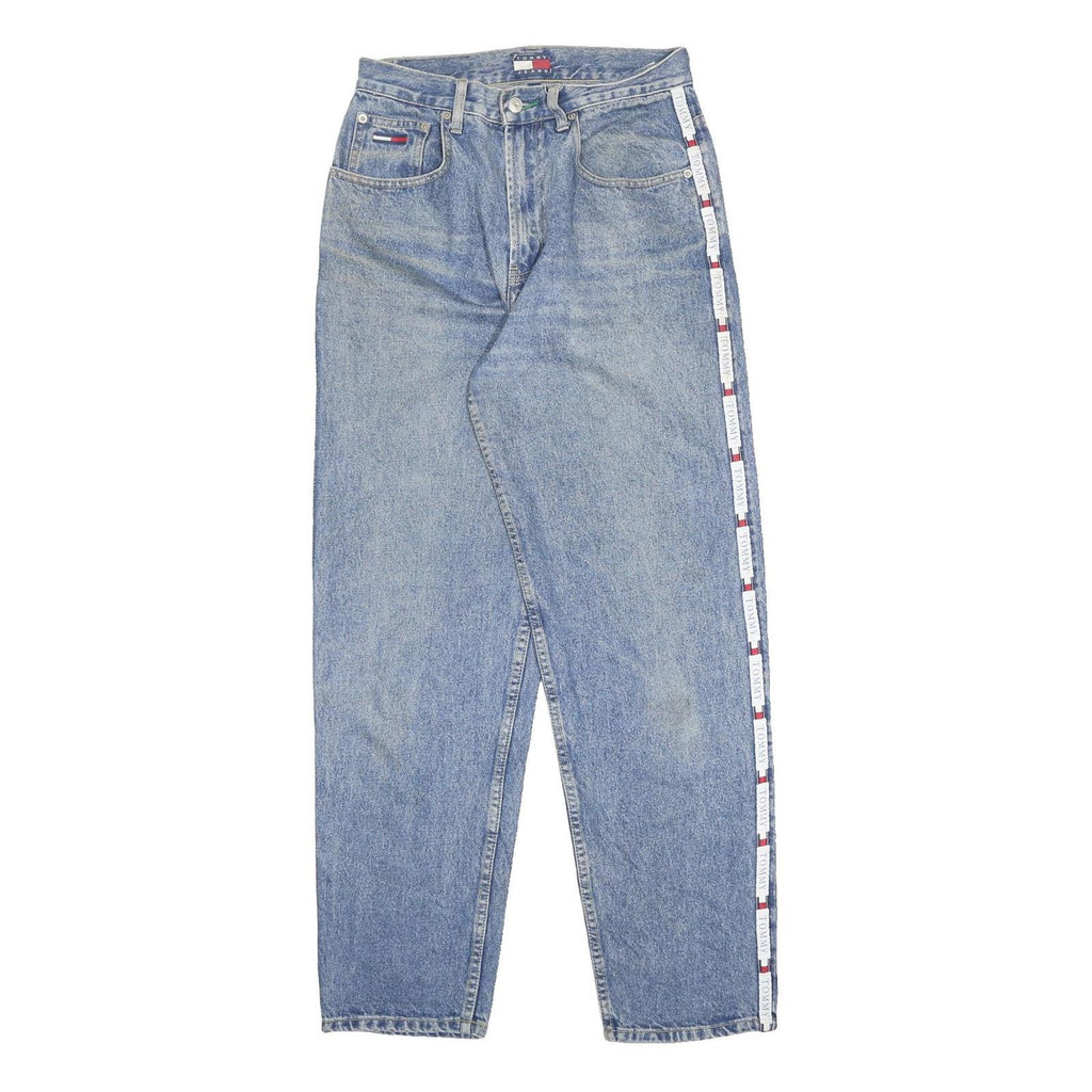 TOMMY JEANS Womens Relaxed Blue Denim Jeans W29 L32 Logo Tape Side Stripe Zip