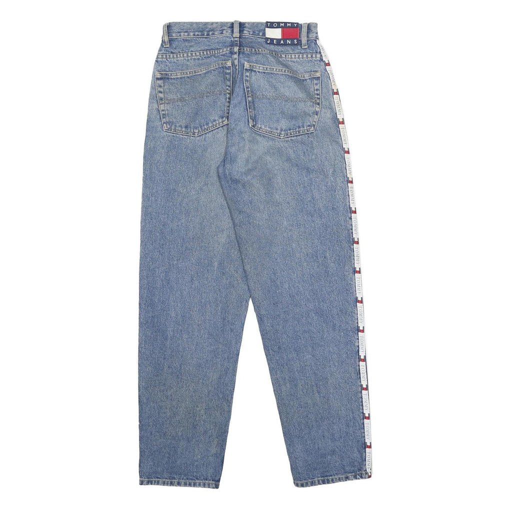 TOMMY JEANS Womens Relaxed Blue Denim Jeans W29 L32 Logo Tape Side Stripe Zip