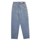 TOMMY JEANS Womens Relaxed Blue Denim Jeans W29 L32 Logo Tape Side Stripe Zip