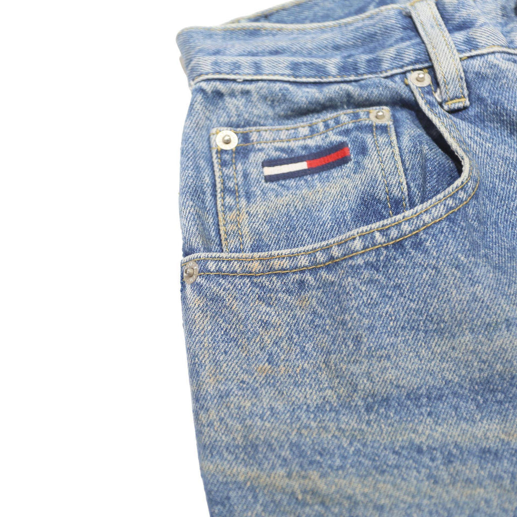 TOMMY JEANS Womens Relaxed Blue Denim Jeans W29 L32 Logo Tape Side Stripe Zip