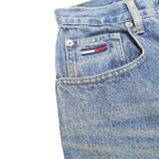 TOMMY JEANS Womens Relaxed Blue Denim Jeans W29 L32 Logo Tape Side Stripe Zip