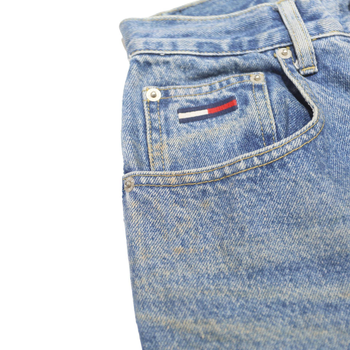 TOMMY JEANS Womens Relaxed Blue Denim Jeans W29 L32 Logo Tape Side Stripe Zip