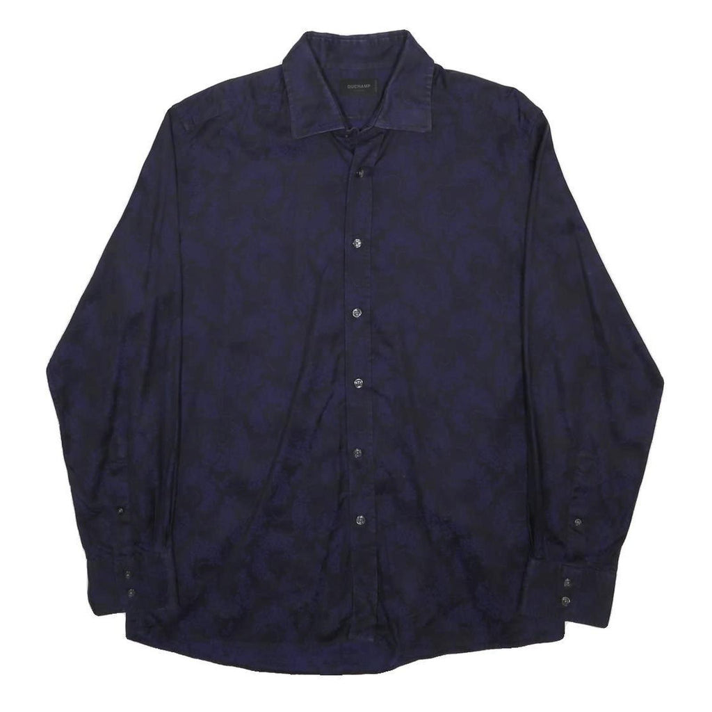 DUCHAMP Mens Blue Shirt XL Cotton Long Sleeve Button Plain Stylish Casual