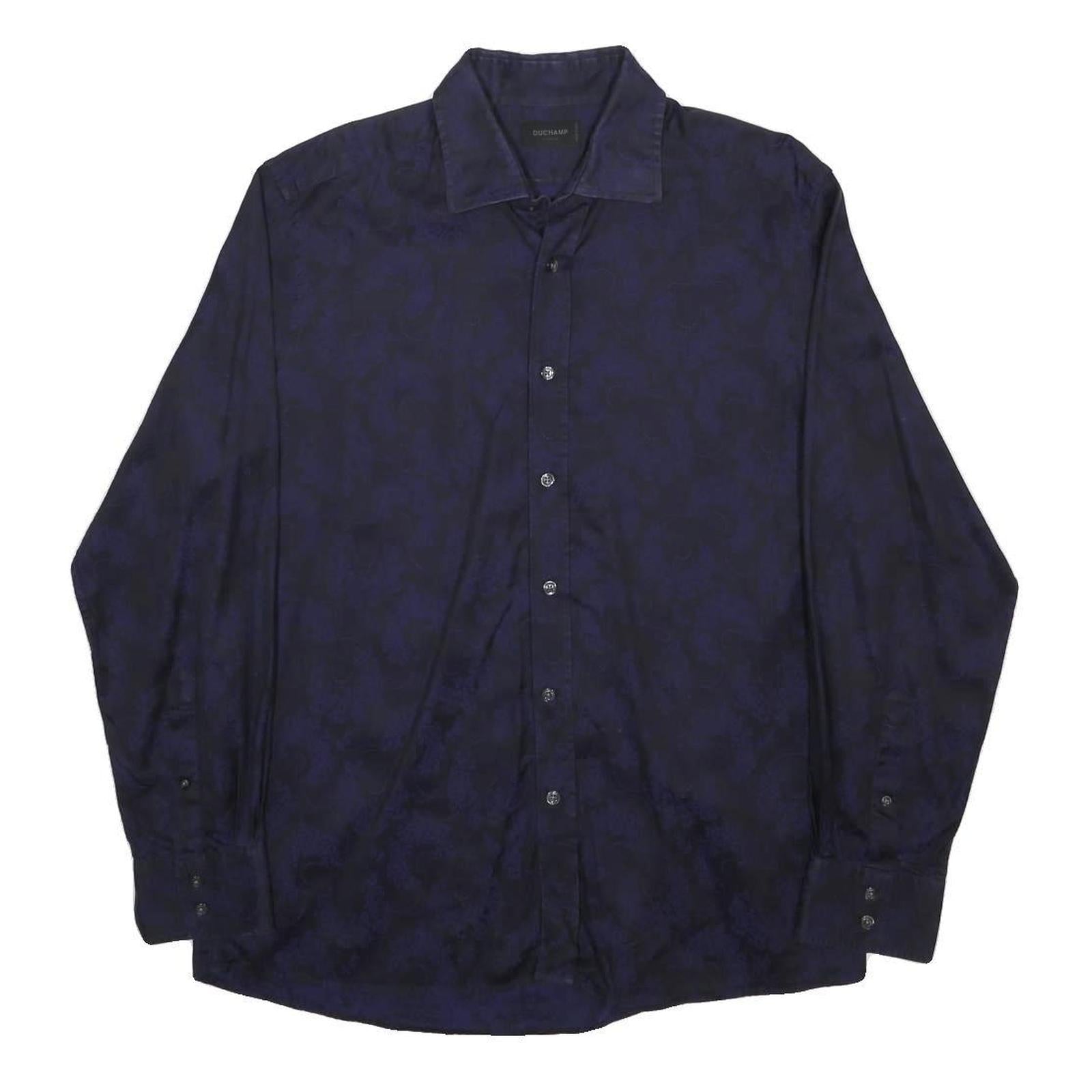 DUCHAMP Mens Blue Shirt XL Cotton Long Sleeve Button Plain Stylish Casual