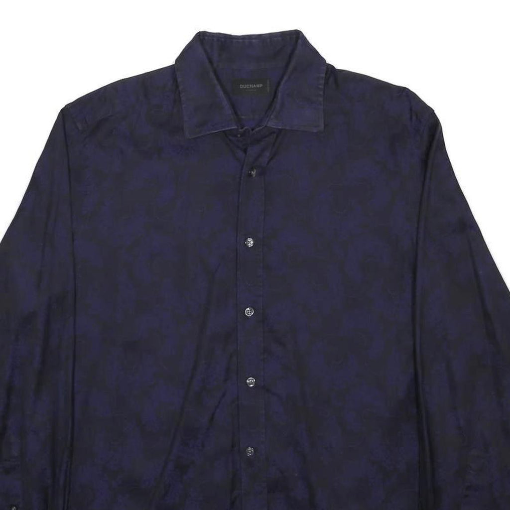 DUCHAMP Mens Blue Shirt XL Cotton Long Sleeve Button Plain Stylish Casual