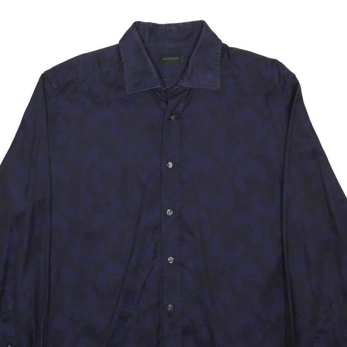 DUCHAMP Mens Blue Shirt XL Cotton Long Sleeve Button Plain Stylish Casual