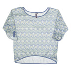 RAINBOW Mesh Womens Printed Top Blue 3/4 Sleeve Fair Isle L