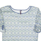 RAINBOW Mesh Womens Printed Top Blue 3/4 Sleeve Fair Isle L