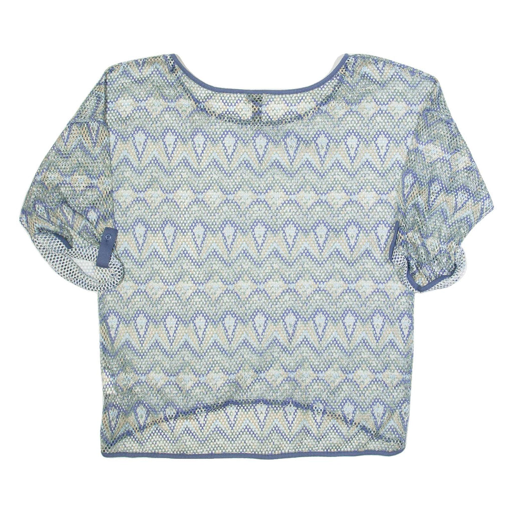 RAINBOW Mesh Womens Printed Top Blue 3/4 Sleeve Fair Isle L