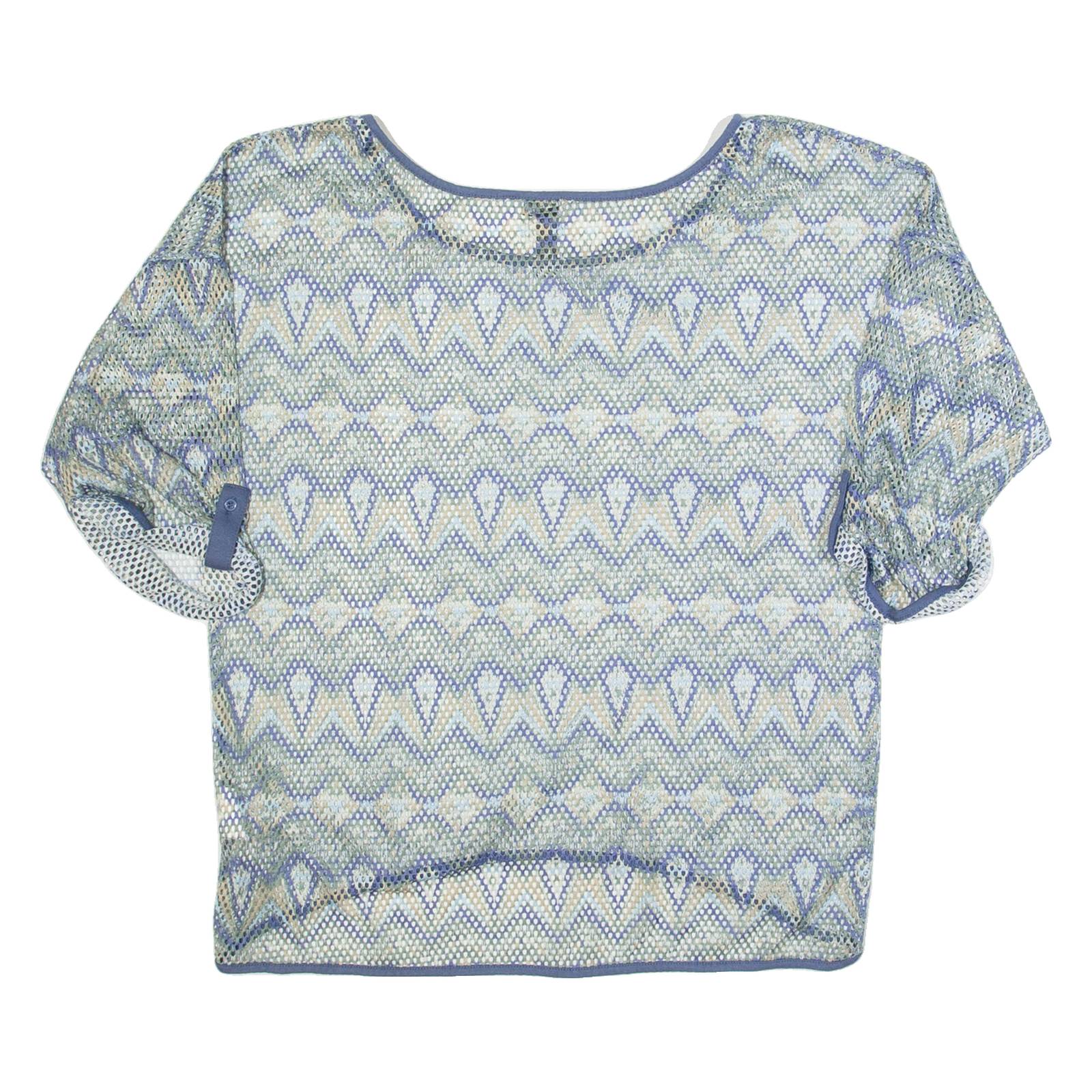 RAINBOW Mesh Womens Printed Top Blue 3/4 Sleeve Fair Isle L