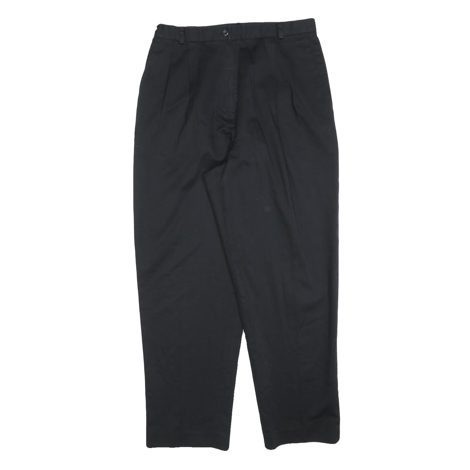 LANDS END Womens Cotton Blend Black Regular Fit Straight Leg Trousers W30 L28