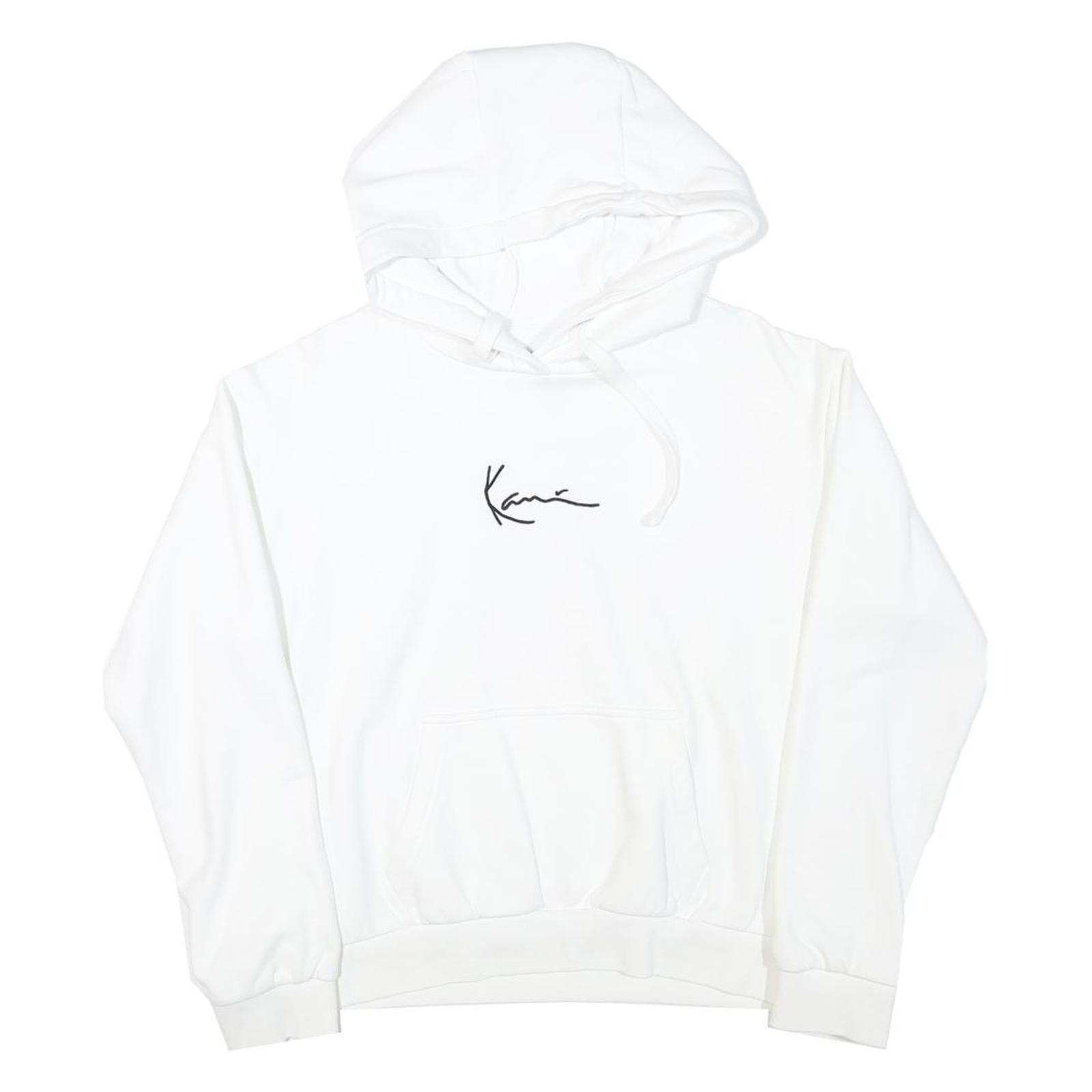 KARL KANI Mens White Hoodie S Cotton Blend Pullover Minimal Logo Casual