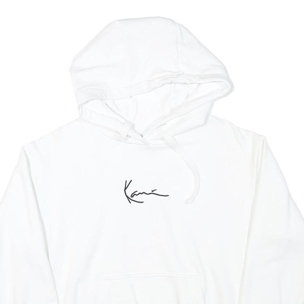 KARL KANI Mens White Hoodie S Cotton Blend Pullover Minimal Logo Casual
