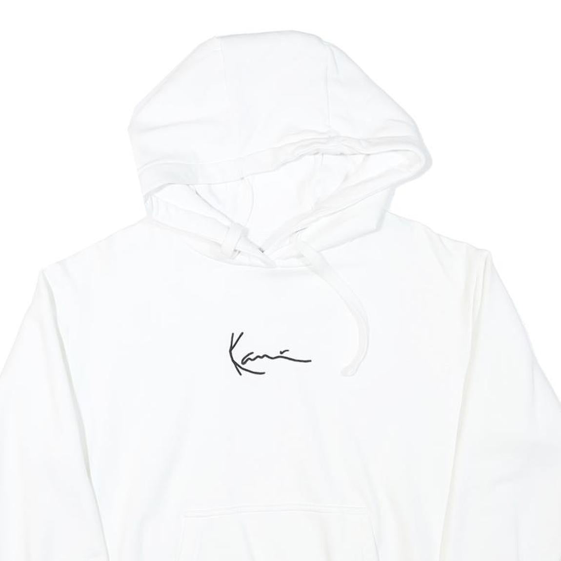 KARL KANI Mens White Hoodie S Cotton Blend Pullover Minimal Logo Casual