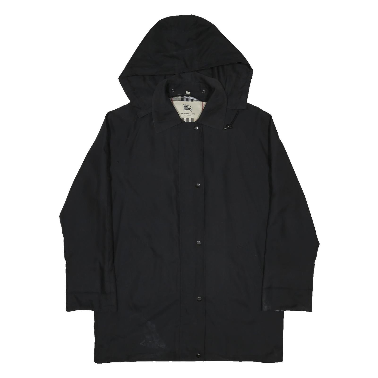 BURBERRY Womens Black Hooded Woven Jacket UK 12 Zip Fastening Classic Fit
