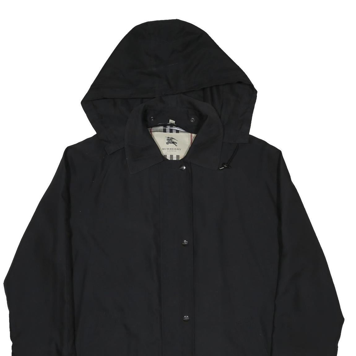 BURBERRY Womens Black Hooded Woven Jacket UK 12 Zip Fastening Classic Fit