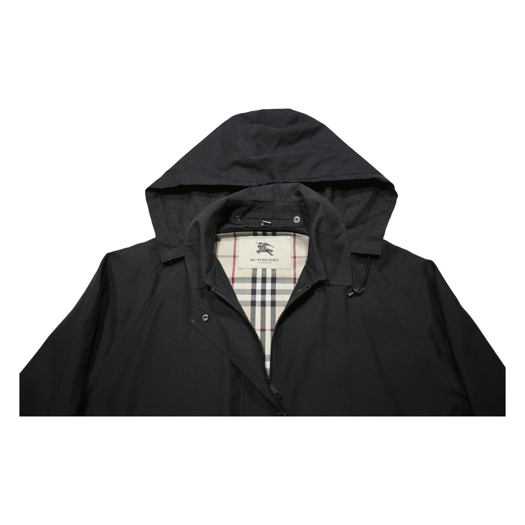 BURBERRY Womens Black Hooded Woven Jacket UK 12 Zip Fastening Classic Fit