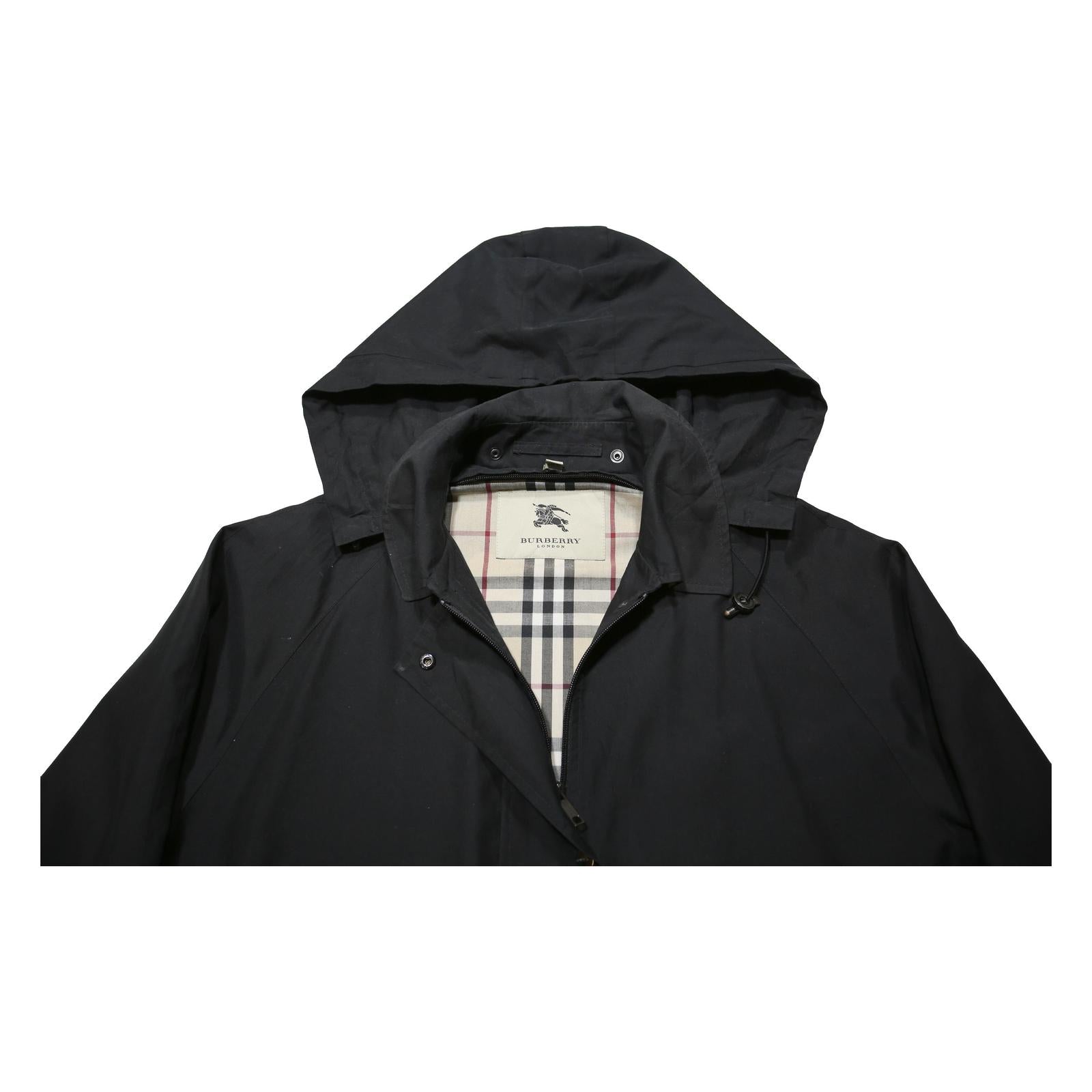 BURBERRY Womens Black Hooded Woven Jacket UK 12 Zip Fastening Classic Fit