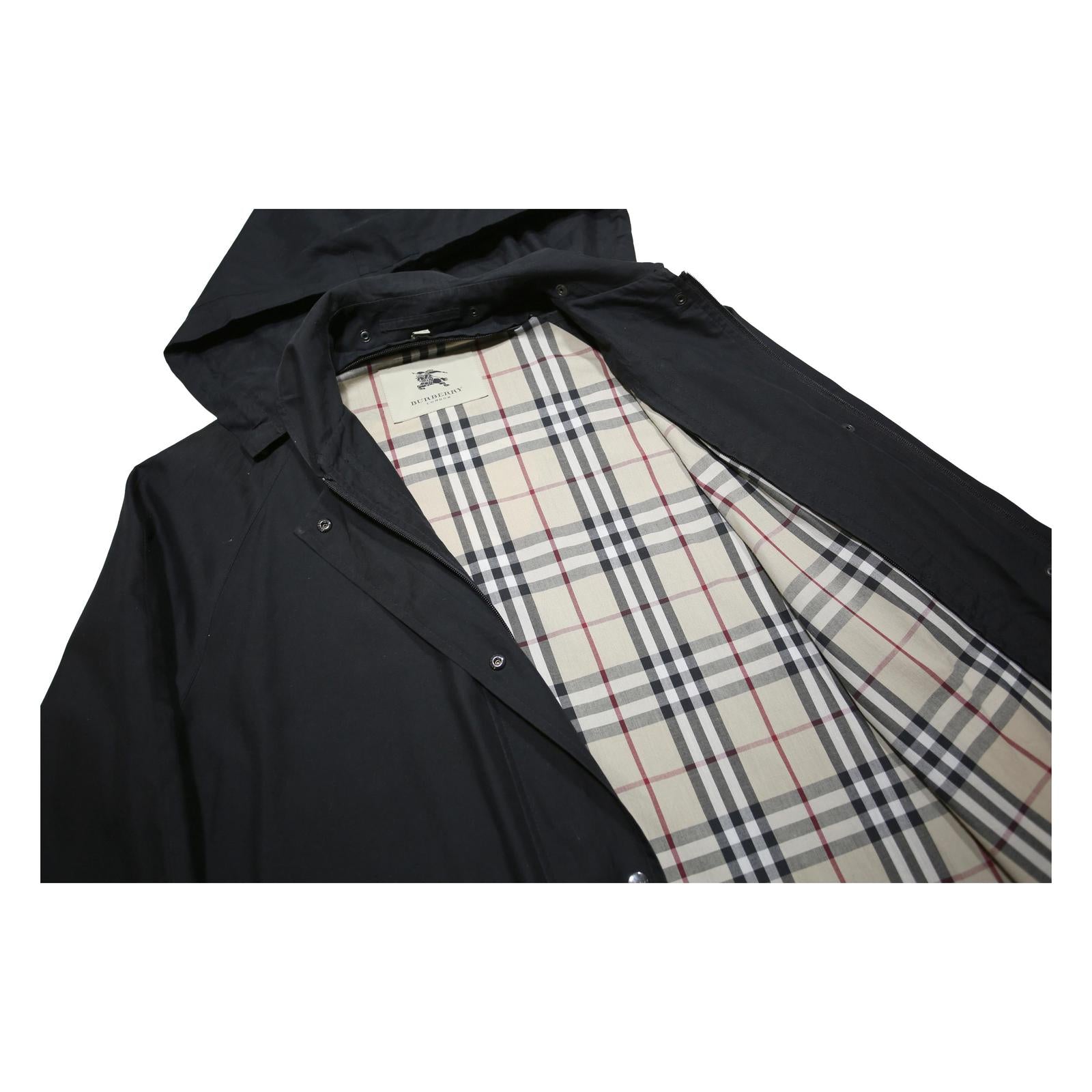 BURBERRY Womens Black Hooded Woven Jacket UK 12 Zip Fastening Classic Fit
