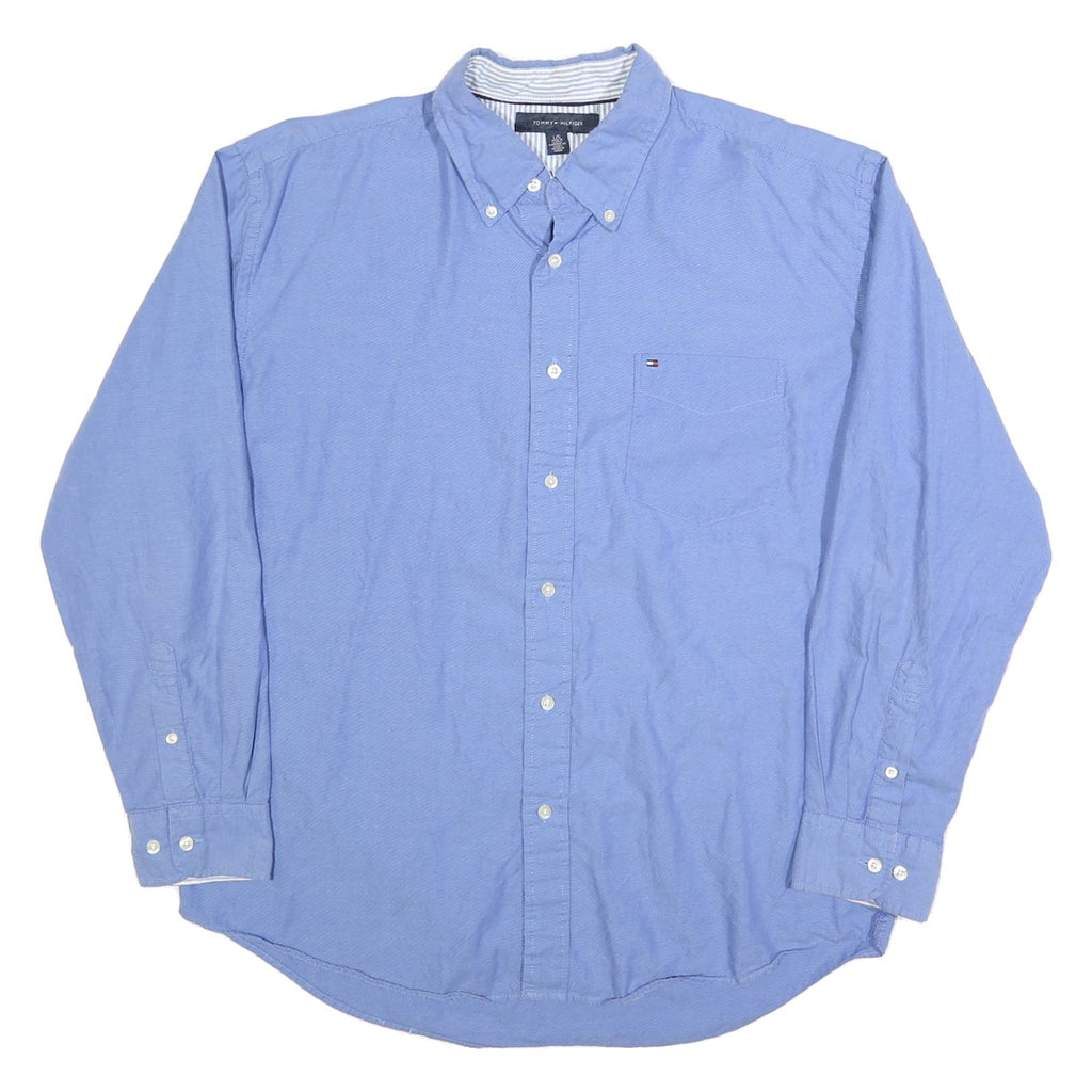 TOMMY HILFIGER Mens Blue Shirt L Button-Down Collar Cotton Blend Classic Fit
