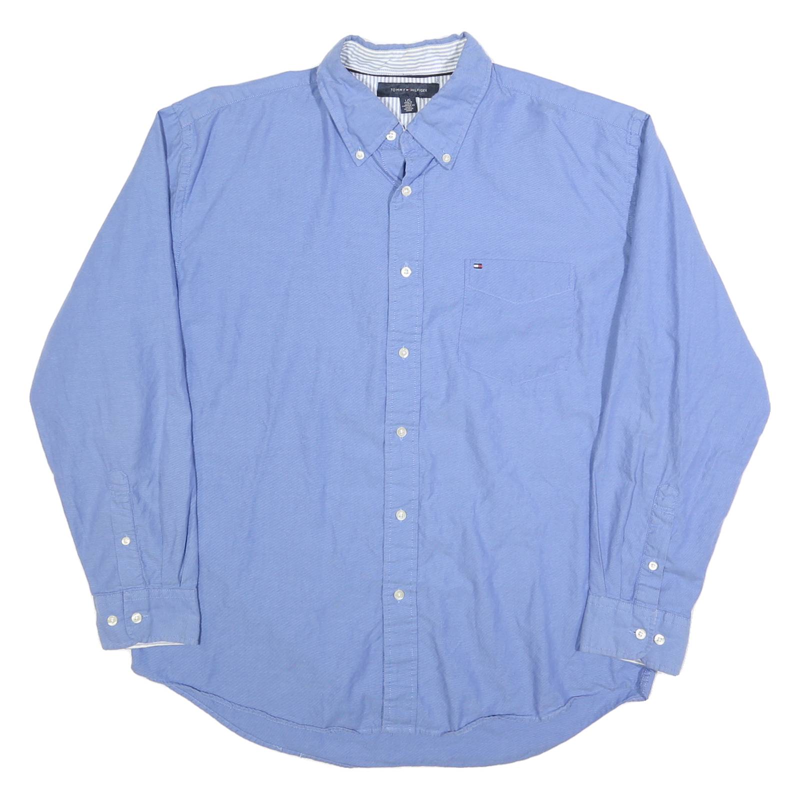 TOMMY HILFIGER Mens Blue Shirt L Button-Down Collar Cotton Blend Classic Fit