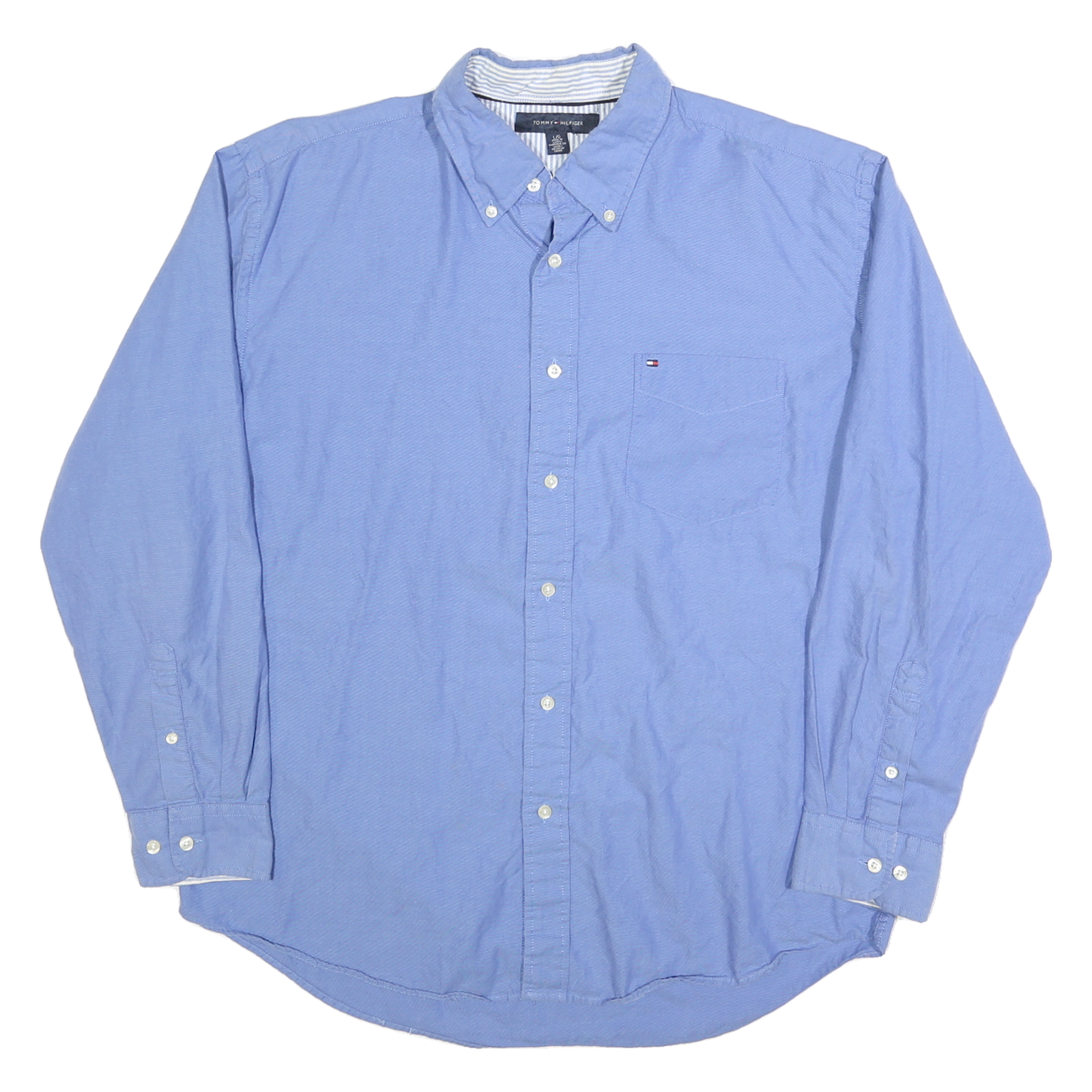 TOMMY HILFIGER Mens Blue Shirt L Button-Down Collar Cotton Blend Classic Fit