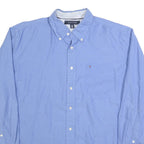 TOMMY HILFIGER Mens Blue Shirt L Button-Down Collar Cotton Blend Classic Fit
