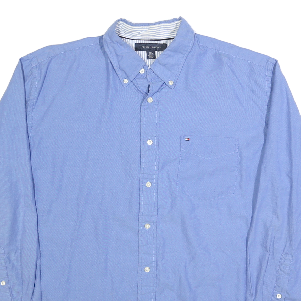 TOMMY HILFIGER Mens Blue Shirt L Button-Down Collar Cotton Blend Classic Fit