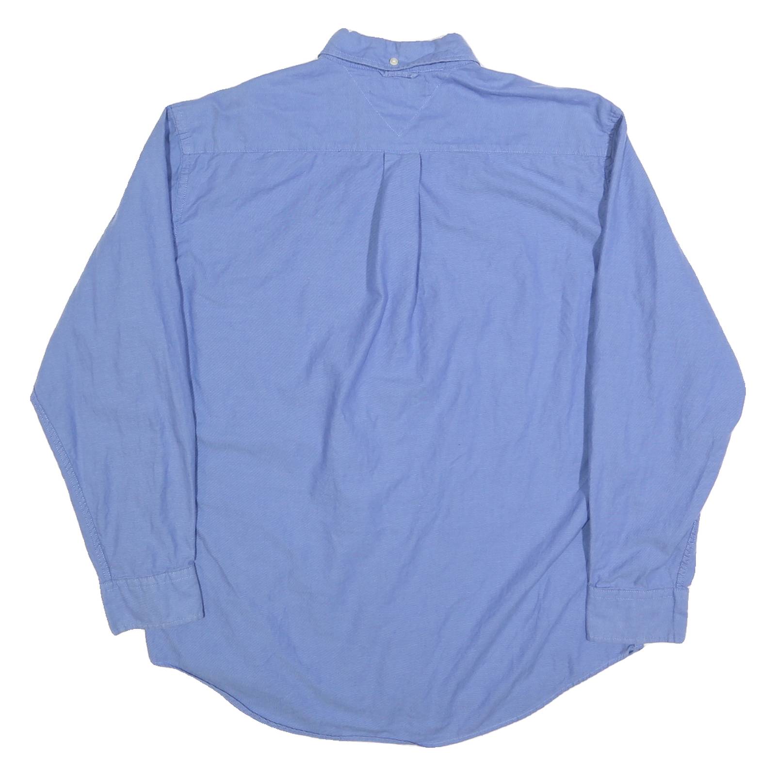 TOMMY HILFIGER Mens Blue Shirt L Button-Down Collar Cotton Blend Classic Fit