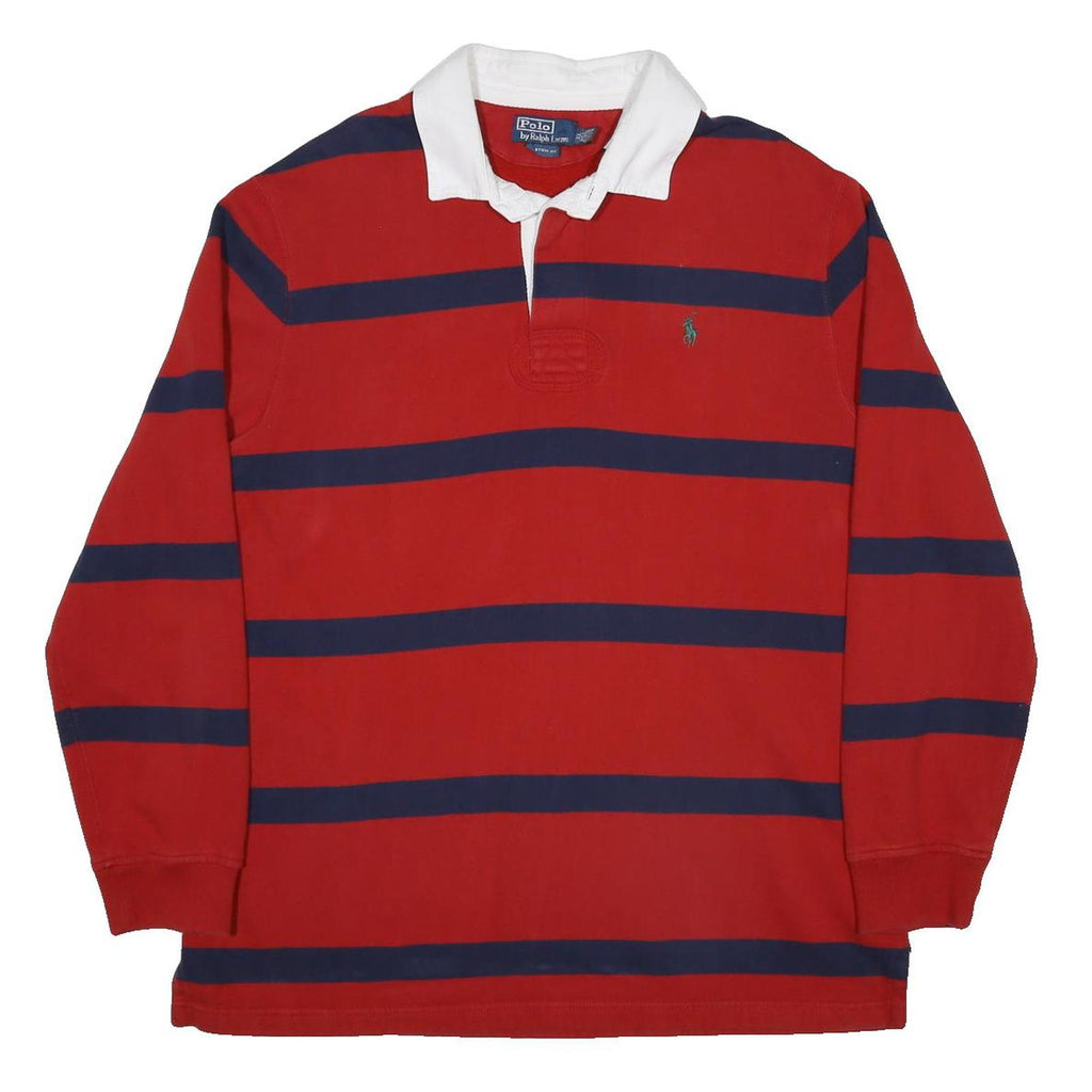 POLO RALPH LAUREN Mens Red & Navy Striped Long Sleeve Polo Shirt XL Classic Fit