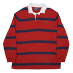 POLO RALPH LAUREN Mens Red & Navy Striped Long Sleeve Polo Shirt XL Classic Fit