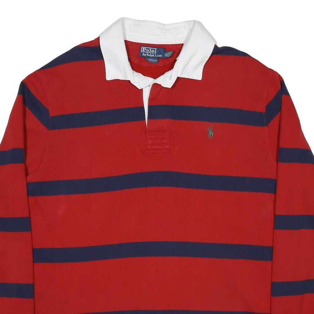 POLO RALPH LAUREN Mens Red & Navy Striped Long Sleeve Polo Shirt XL Classic Fit