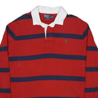 POLO RALPH LAUREN Mens Red & Navy Striped Long Sleeve Polo Shirt XL Classic Fit