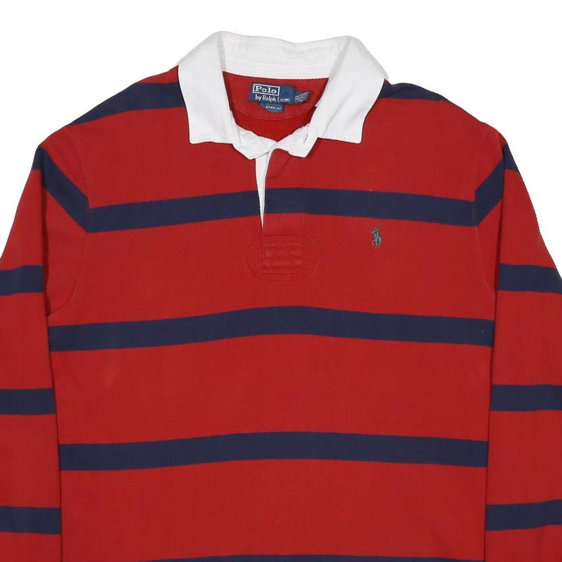 POLO RALPH LAUREN Mens Red & Navy Striped Long Sleeve Polo Shirt XL Classic Fit