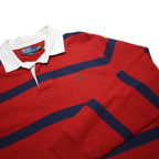 POLO RALPH LAUREN Mens Red & Navy Striped Long Sleeve Polo Shirt XL Classic Fit