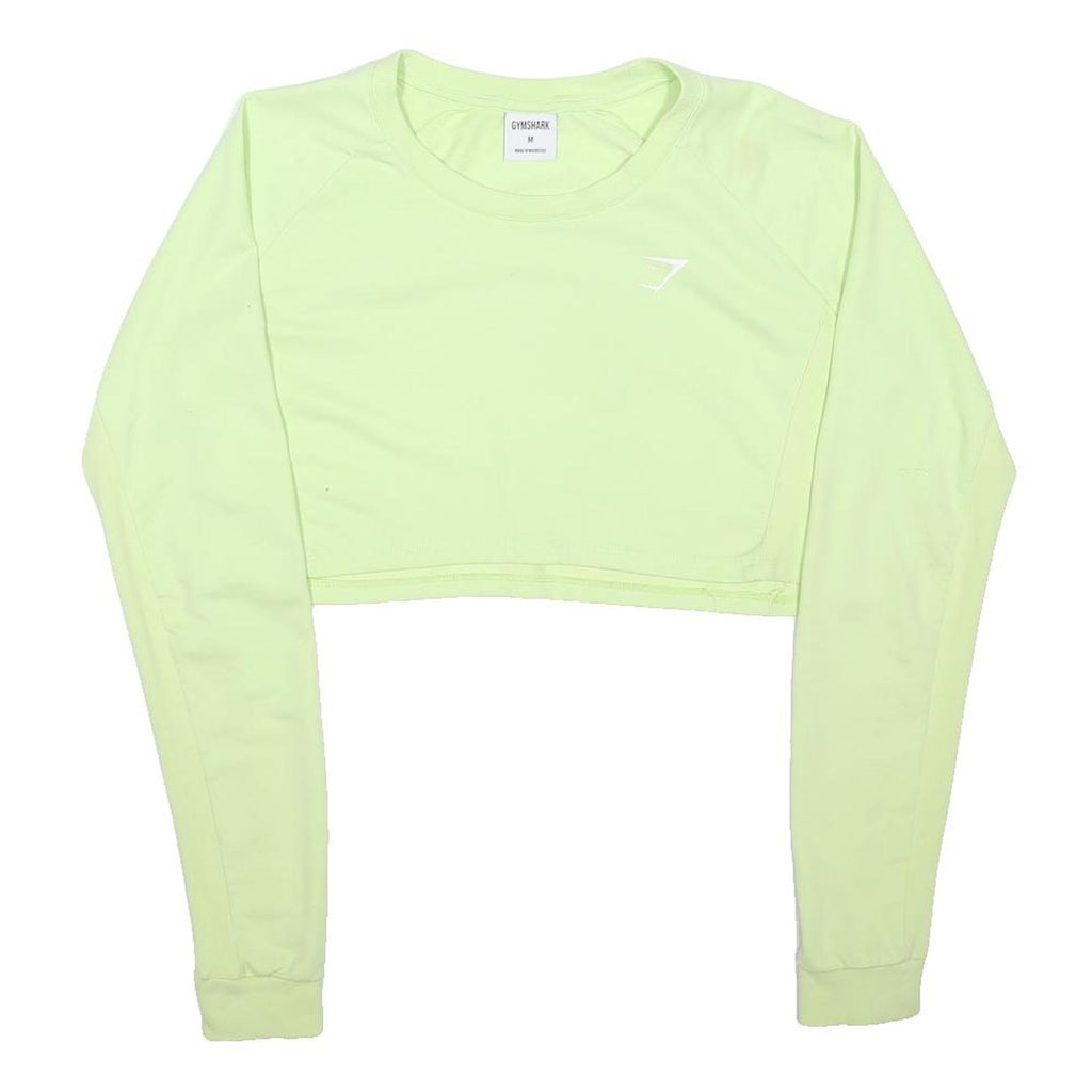 GYMSHARK Womens Yellow Crop Sweatshirt M Cotton Blend Fitness Top Long Sleeve