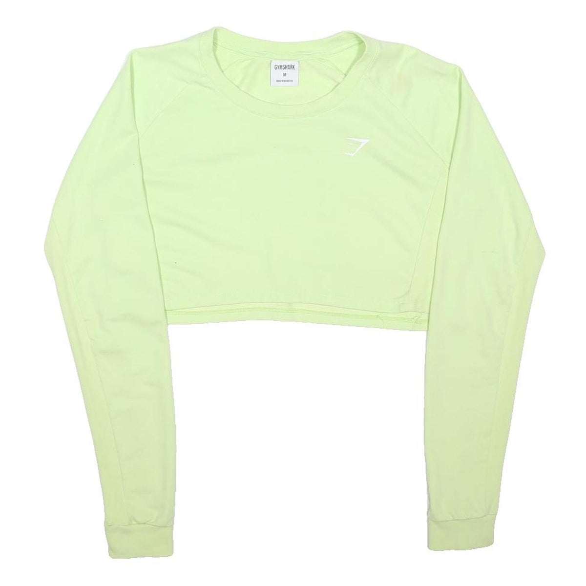 GYMSHARK Womens Yellow Crop Sweatshirt M Cotton Blend Fitness Top Long Sleeve