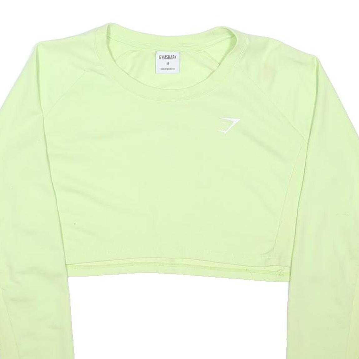 GYMSHARK Womens Yellow Crop Sweatshirt M Cotton Blend Fitness Top Long Sleeve