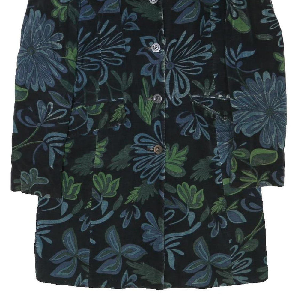 BENETTON Womens Blue & Green Floral Button Jacket XS Polyester Blend Velvet