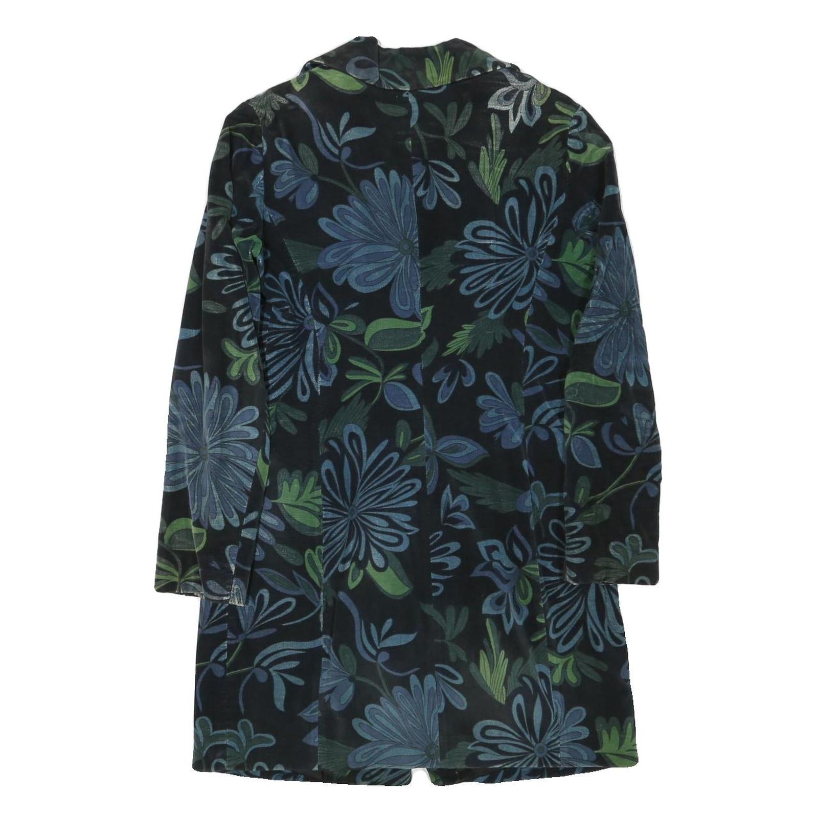 BENETTON Womens Blue & Green Floral Button Jacket XS Polyester Blend Velvet