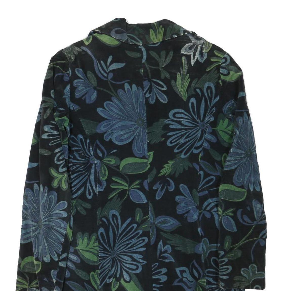 BENETTON Womens Blue & Green Floral Button Jacket XS Polyester Blend Velvet