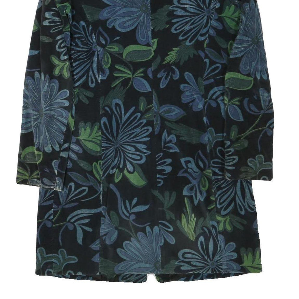 BENETTON Womens Blue & Green Floral Button Jacket XS Polyester Blend Velvet