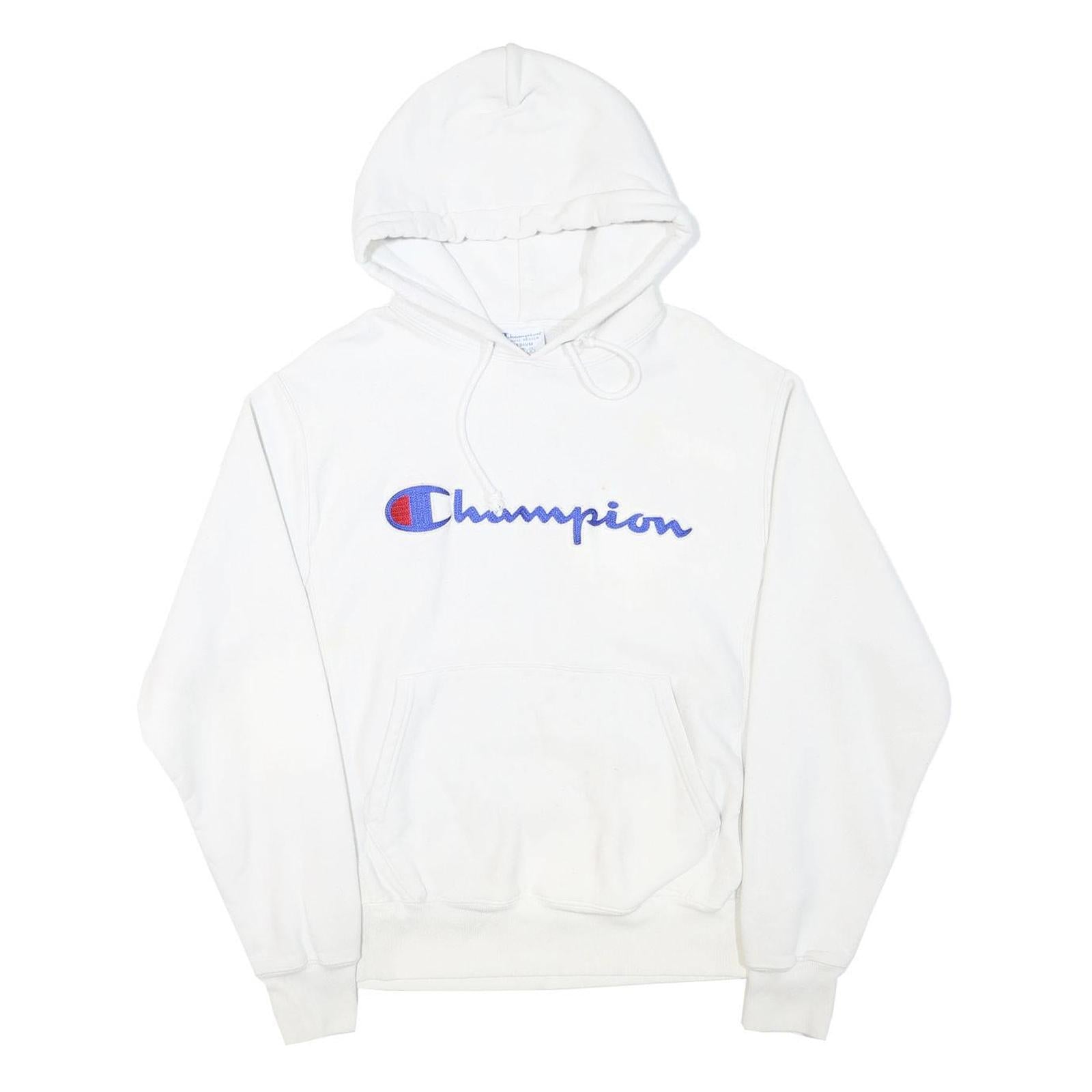 CHAMPION Mens White Hoodie M Cotton Blend Pullover Sweatshirt