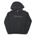 CHAMPION Mens Black Logo Embroidered Pullover Hoodie S Cotton Blend